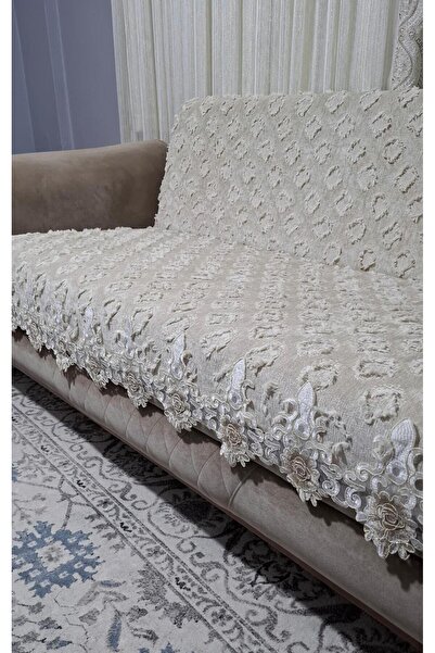 DECORA CASA HOME COLLECTİON Κάλυμμα καναπέ με δαντέλα σενίλ, αντιολισθητικό, ...