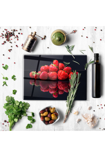 NeoWallArt Strawberry Patterned Hygienic Tempered Glass Cutting Board – Easy ...