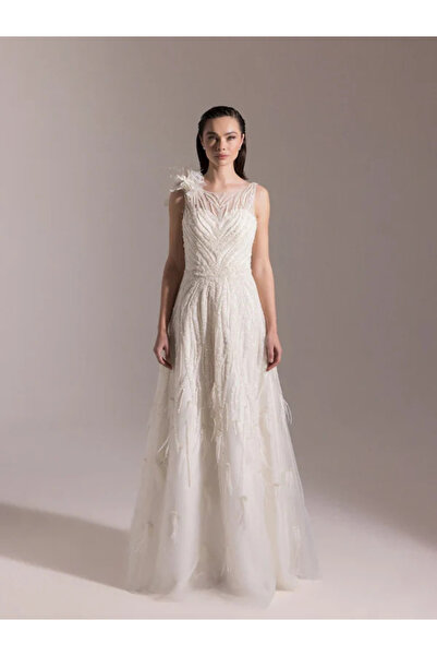 Kenzel فستان سهرة منفوش مطرز بالكامل مع تنورة مزينة بالترتر