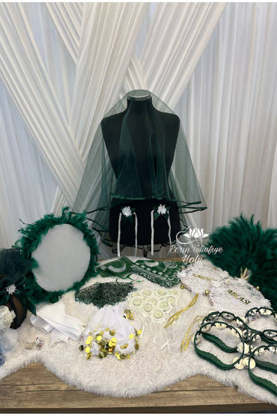 ecrin tuhafiye hobi Zümrüt Yeşili 241 Parça Lüks Kına Gecesi Seti, Gelin Kına...