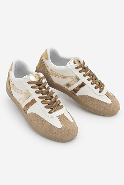 Marjin Women's Sneaker Lace-Up Flat Sole Sports Shoes Tiyone Gold