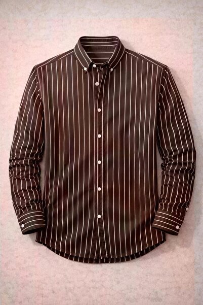 Valiberta Chad Modal Fabric Striped Summer Relaxed Fit Men's Shirt - Brown