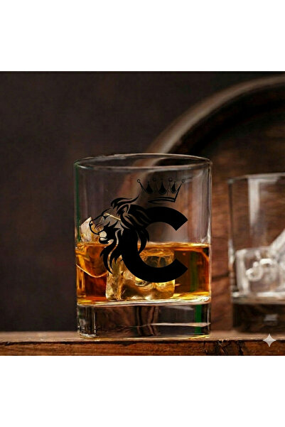 hesaplisiburada Printed Whiskey Glass with Lion and Letter C Design for a Fri...