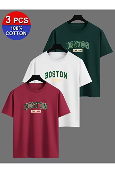 PAVRO Unisex Oversize Fit Multi T-Shirt Boston Printed Tshirt
