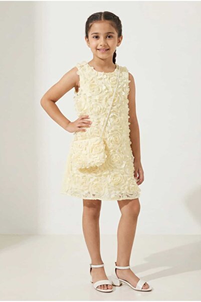 SIRRI Rose Appliqué Girls' Dress Ecru/Pink (2-9)