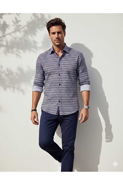 Louis Fabel Modern Long Sleeve Men's Shirt with Moving and Flowing Wave Pattern