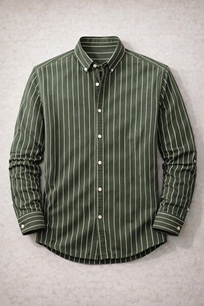 Valiberta Chad Modal Fabric Striped Summer Relaxed Fit Men's Shirt - Green
