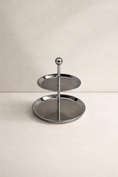 Gaia Concept Paslanmaz Çelik İki Katlı Sunumluk Standlı Gümüş 13,5x17,5 Cm De...