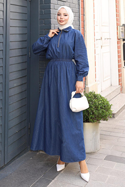 Missvalle Τζιν φόρεμα με φερμουάρ και ελαστική μέση, σκούρο τζιν MSV19240