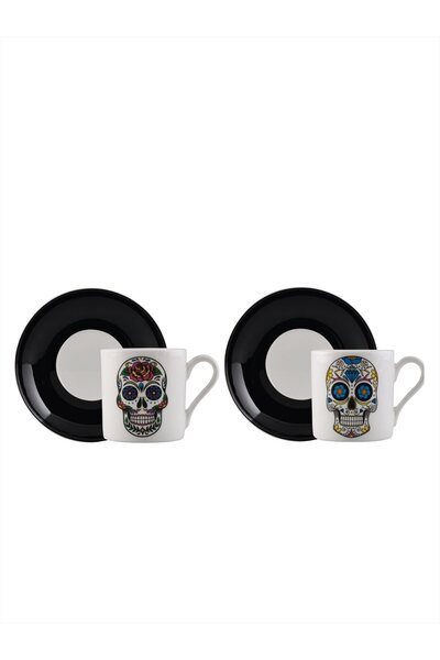 Paşabahçe Siyah Skull4Him Porselen Fincan Seti 2'li