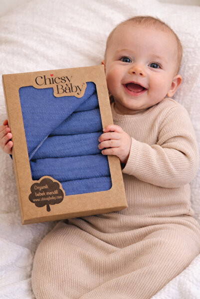 Chicsy Baby Organic 100% Cotton Baby Mouth Wipes Blue 6-Piece Boxed Gift Set