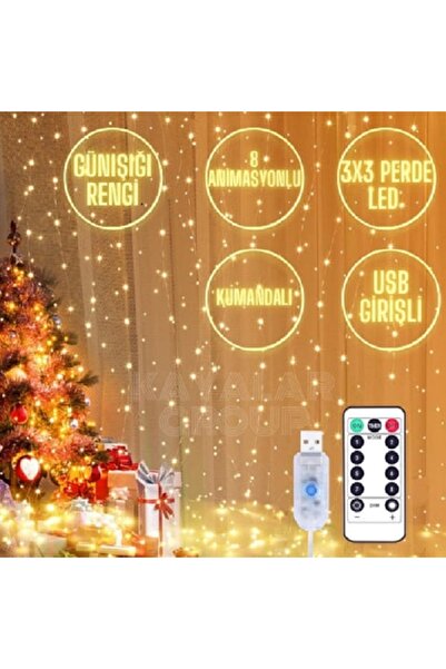 GÖRKEM TOPTAN PARTİ Perde LED Işık 300 LED 10 Sarkıt 8 Modlu Uzaktan Kumandal...