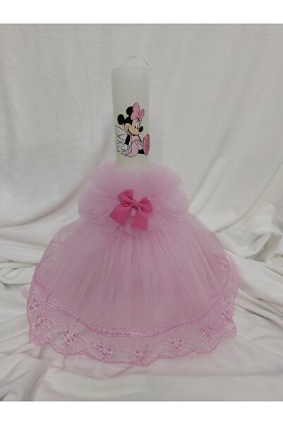 Handmade MINNIE GIRL BAPTISM CANDLE WITH DRESS