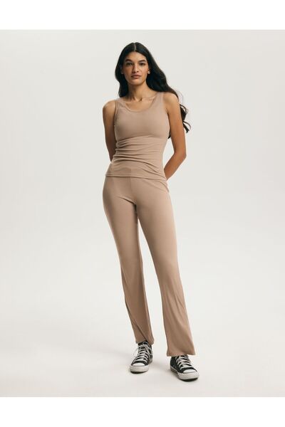 ESOTIQ Women's Pants Trousers Homewear Loungewear Flare Leg Ribbed Viscose & ...