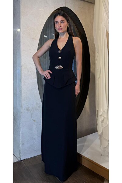 SpringStore Siyah Cepli Halter Yaka Abiye