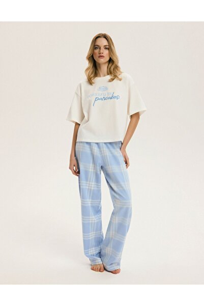 ESOTIQ BLOOVII Women's Pajamas Set 2-Piece T-Shirt & Long Pants Checked Front...