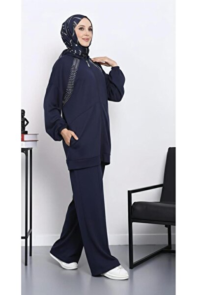 MEİLİN Double Pocket Stone Embroidered Modal Suit