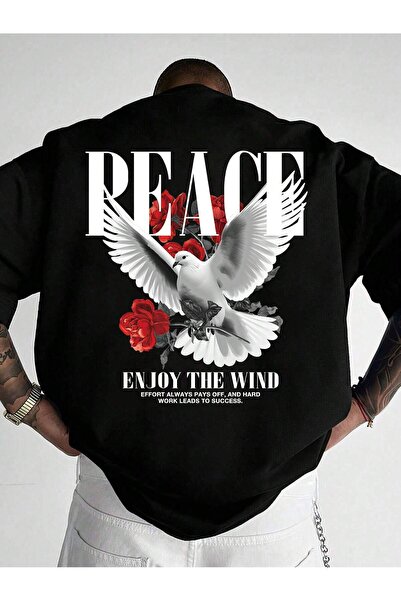 PENTHİLUS تي شيرت رجالي كبير الحجم مطبوع عليه 917 Retro Rose & Peace