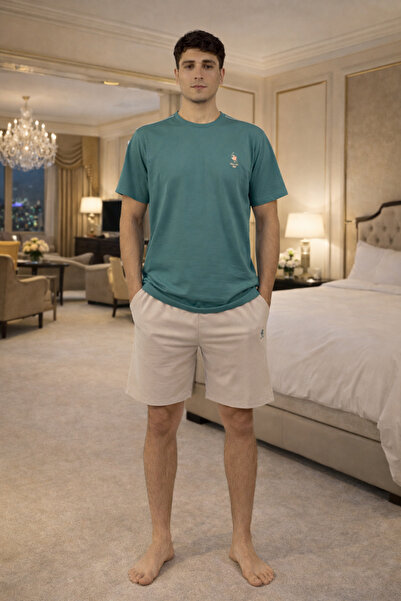 YUYİ Polo Republi̇ca Cotton Crewneck Short Sleeve Men's Shorts Set 3426