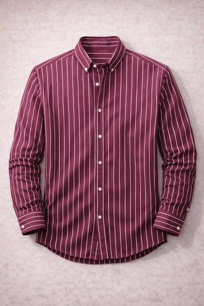 Valiberta Chad Modal Fabric Striped Summer Relaxed Fit Men's Shirt - Red