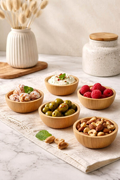 Anadolu Saray 5-Piece Bamboo Mini Snack Bowl, Turkish Delight Bowl, Sauce Bow...