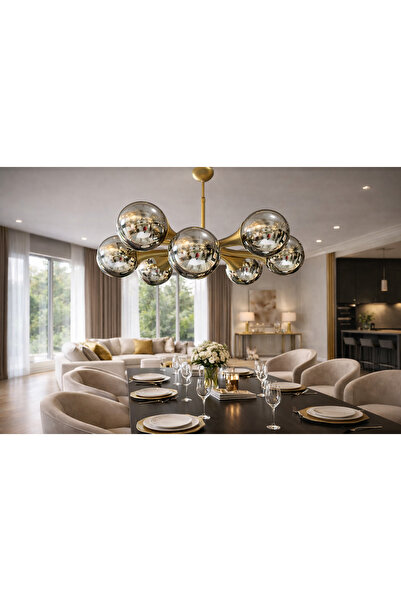 TREND KAFKAS – Galaxy 8’li statik Gold Füme Cam Modern Avize