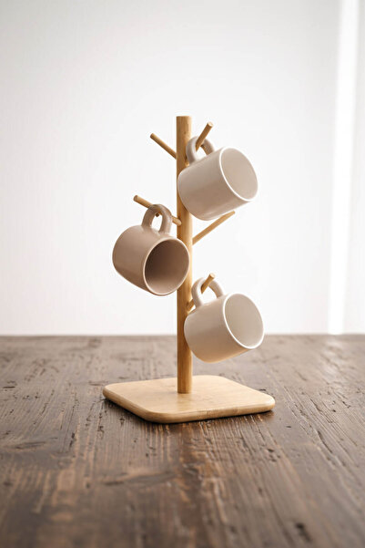 Anadolu Saray Tezgah Üstü Bambu Fincan Askısı Kupa Askılığı Doğal Ahşap Mug T...