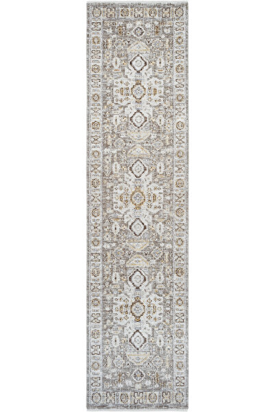 Cool Halı Belina Krem Vizon Vintage Etnik Desenli Retro Saçaklı Yatak Odası Y...