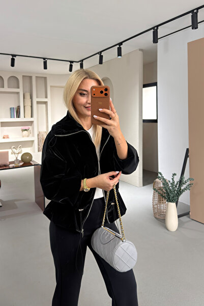 Sezgi Tekin Black Coated Hooded Raincoat