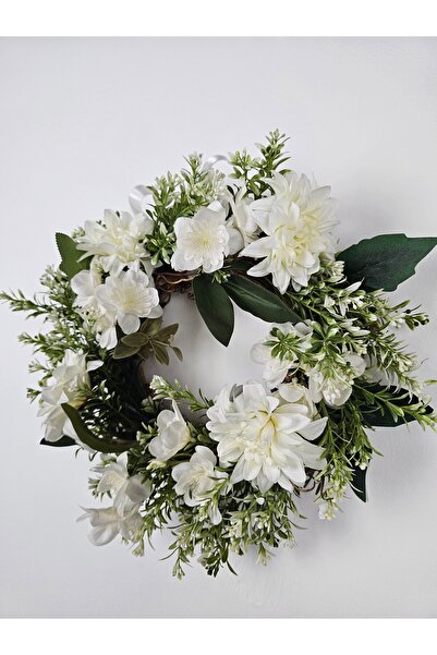 EVİMTATLIEVİM إكليل زينة للباب مصنوع يدويًا من اللوتس إنتاج خاص 30 سم