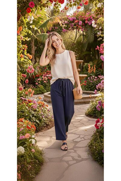 THEBEK Women's Elastic Waist Lace-Up Wide-Leg Ayrobin Pants - Summer Sweat-Re...