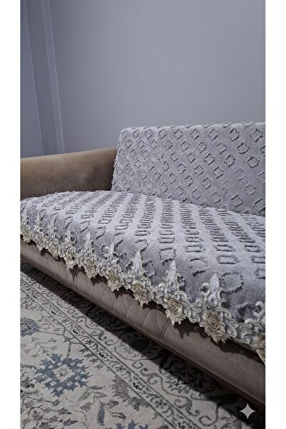 DECORA CASA HOME COLLECTİON Chenille Lace Embroidered Non-Slip Sofa Cover Lux...