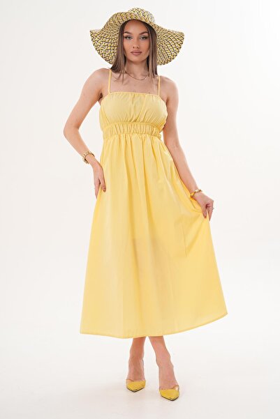 ŞİMAL Women's Long Dress with Rope Straps and Drawstring Detail at the Waist ...