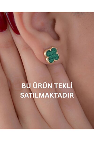 YCL JEWELLERY (TEKLİ) 8 Ayar Altın Malakit Yonca Pimli Küpe 10mm