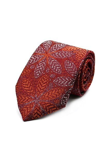 Sade Kravat ربطة عنق بنمط أوراق الشجر باللون البرتقالي والرمادي 33026 برتقالي