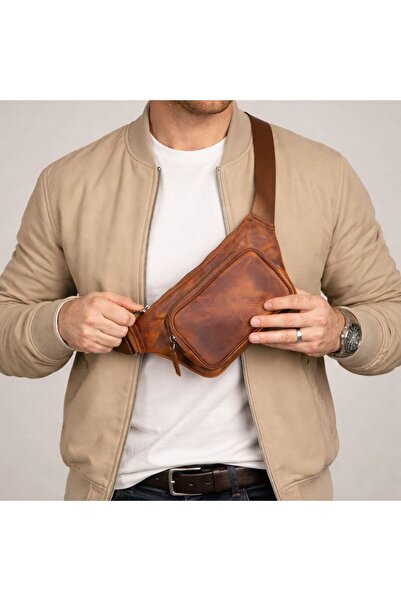 Lev Leather حقيبة خصر من الجلد الطبيعي - مع حزام قابل للتعديل ومقصورة بسحاب -...