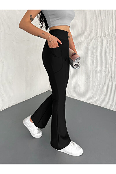 ceymoda Ženske španske leggins pantalone sa visokim strukom i bočnim džepovima