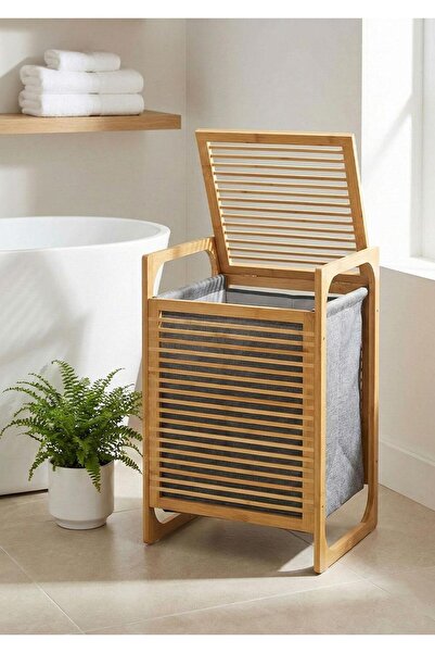 HomeTarz Bambu Çamaşır Sepeti Tekli 35 Litre