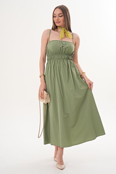 ŞİMAL Women's Long Dress with Rope Straps and Drawstring Detail at the Waist ...