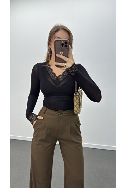 Narferita Shadow Dantel Detaylı Kaşmir Karışımlı Bluz