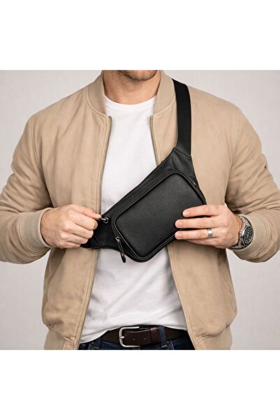Lev Leather حقيبة خصر من الجلد الطبيعي - مع حزام قابل للتعديل ومقصورة بسحاب -...