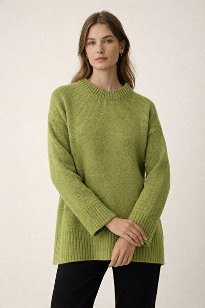 FERHEL Crew Neck Shirt Detailed Knitwear Sweater Oversize Comfortable Fit Dai...