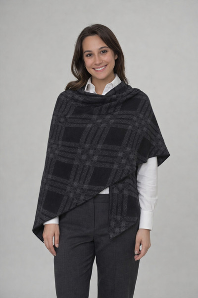 Sebir Moda Checkered Patterned Double-Sided Knitwear Triangle Shawl