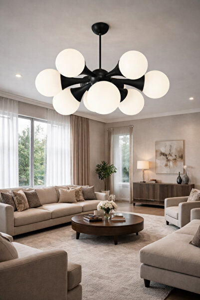 TREND KAFKAS – Luna 8’li kirpi Siyah Opal Cam Modern Avize