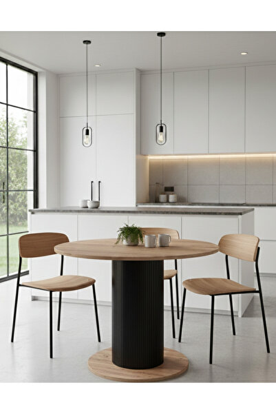 Arvessohome Güneş MDF Ayaklı 90cm Çaplı Yuvarlak Mutfak Masası (SANDALYE YOK)