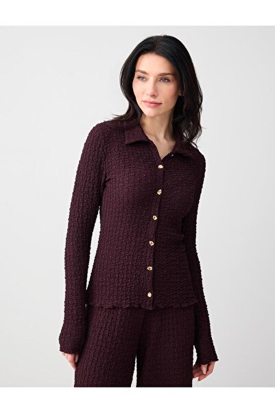 Jimmy Key Burgundy Slim Fit Textured Knitted Shirt