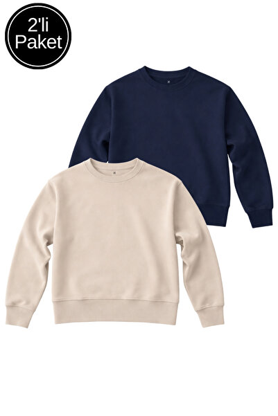 Rich Women's Navy Blue-Beige 2-Pack Interlock Oversize Sweatshirt