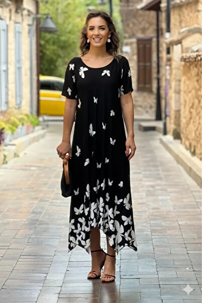 Nevin Kaya Moda Verev Cut Butterfly Patterned Dress