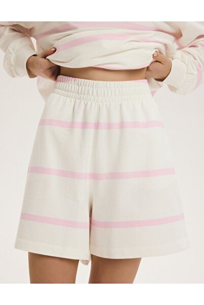 ESOTIQ BLOOVII Women's Sweatshorts Shorts Wide Leg Striped 100% Cotton Mid Th...