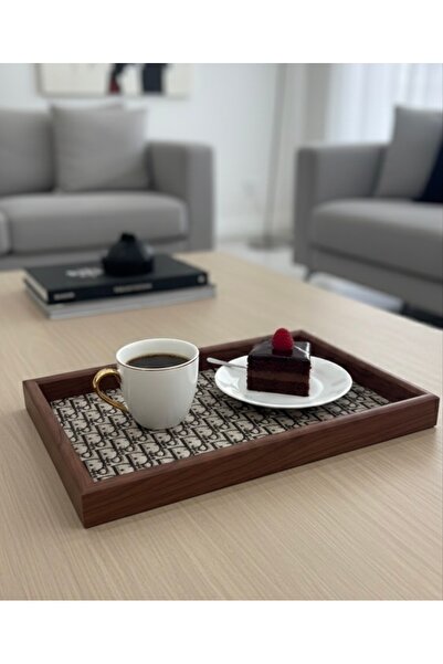 AslanExpress Sunum Tepsi - Kahverengi Dekorlu - 1 Tepsi